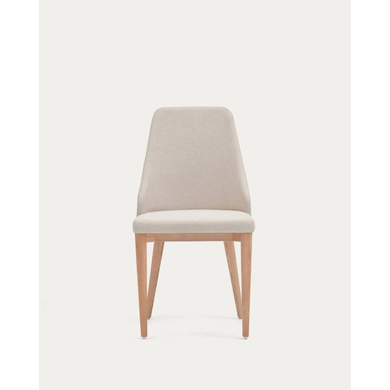 Silla rosie de chenilla beige y patas de madera maciza de fresno 56x56x77cm