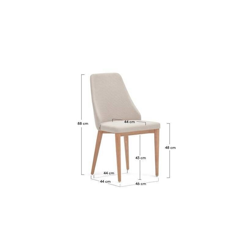 Silla rosie de chenilla beige y patas de madera maciza de fresno 56x56x77cm