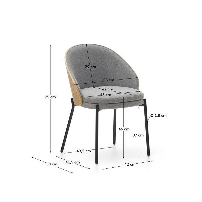 Silla eamy gris claro chapado en fresno acabado natural 75x55x53cm