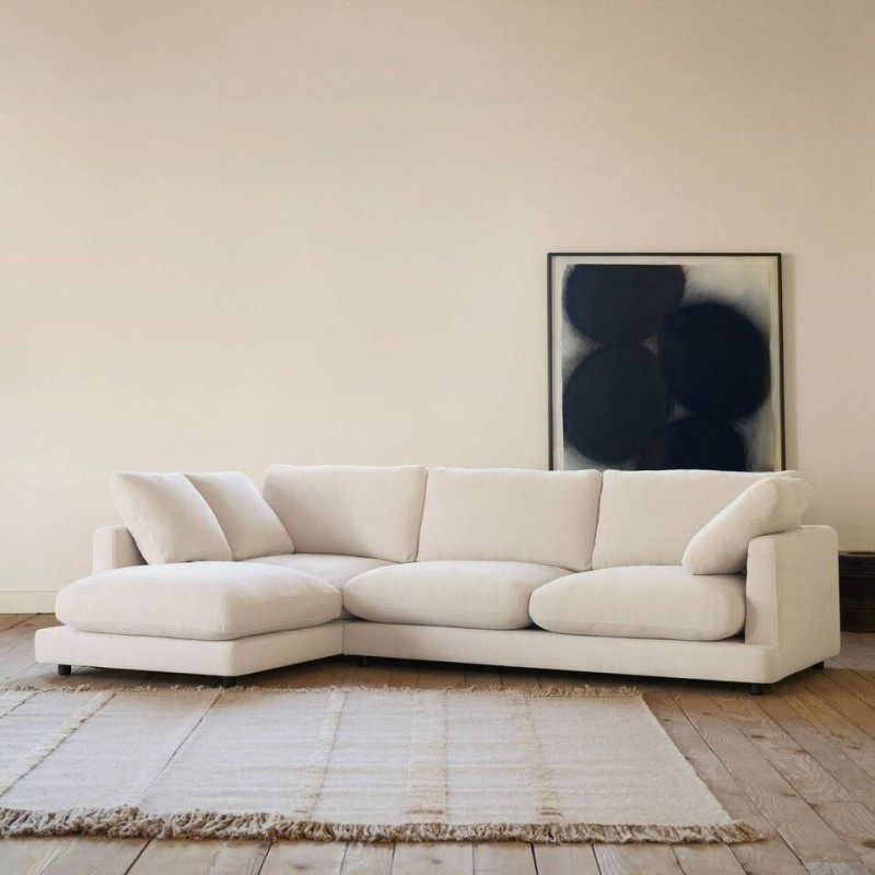 Sofá Gala 4 plazas de chenilla con chaise longue izquierdo beige FSC Mix Credit 300 cm
