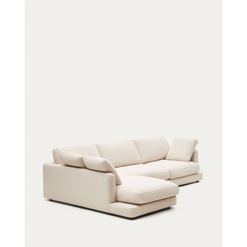 Sofá Gala 4 plazas de chenilla con chaise longue izquierdo beige FSC Mix Credit 300 cm
