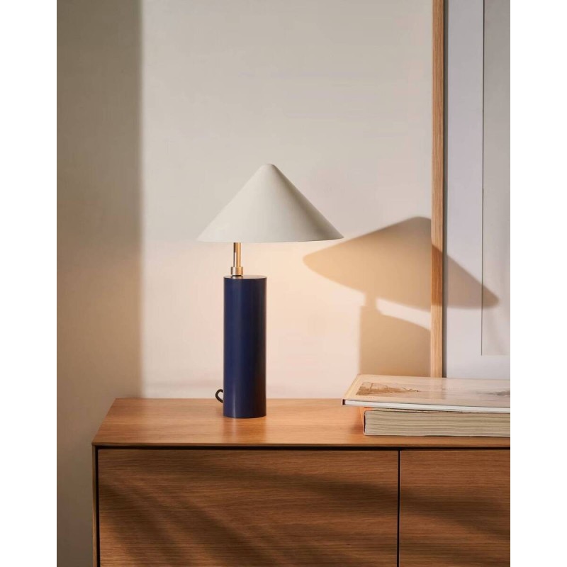 Lámpara de mesa shiva de metal con pintado azul y blanco 26x42x42