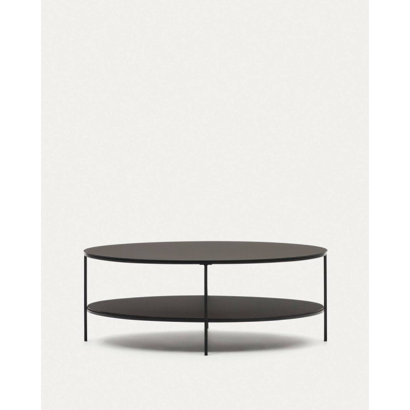 Mesa de centro Fideia cristal templado y metal acabado pintado negro brillante Ø 110 cm