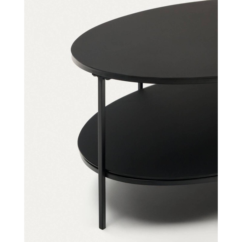 Mesa de centro Fideia cristal templado y metal acabado pintado negro brillante Ø 110 cm
