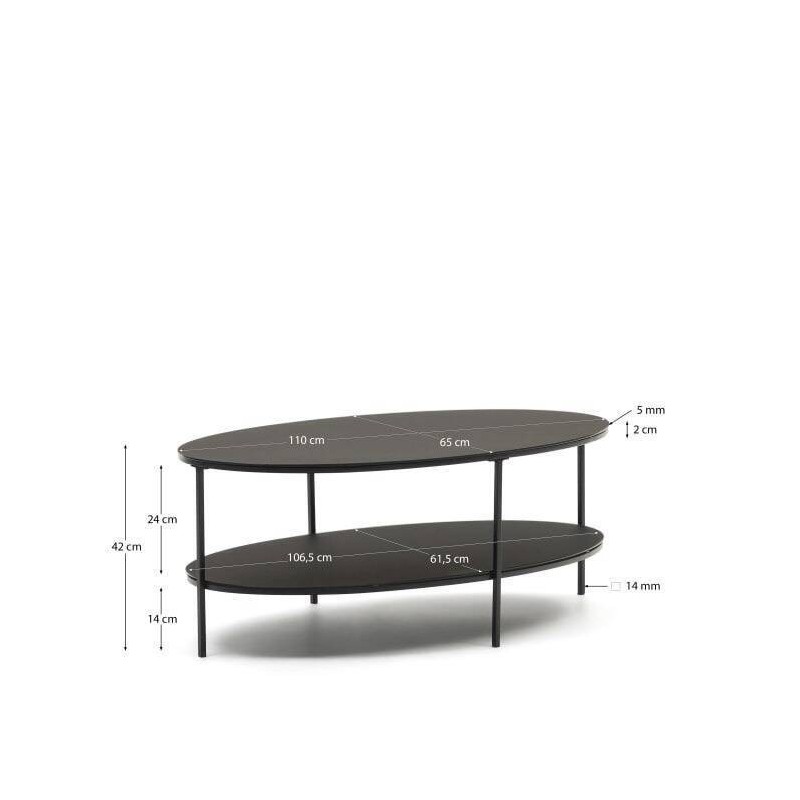 Mesa de centro Fideia cristal templado y metal acabado pintado negro brillante Ø 110 cm