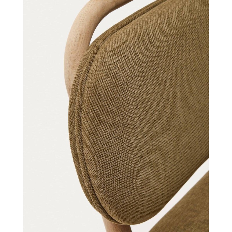 Silla helda de chenilla verde y madera de roble 45x51x83cm