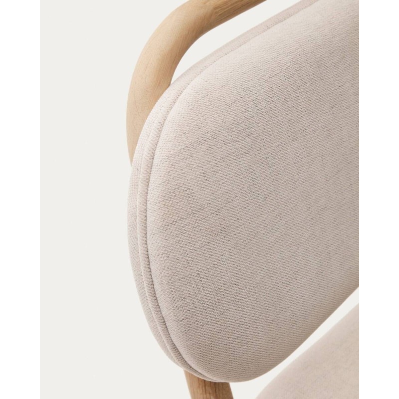 Silla helda de chenilla beige y madera de roble 45x51x83cm