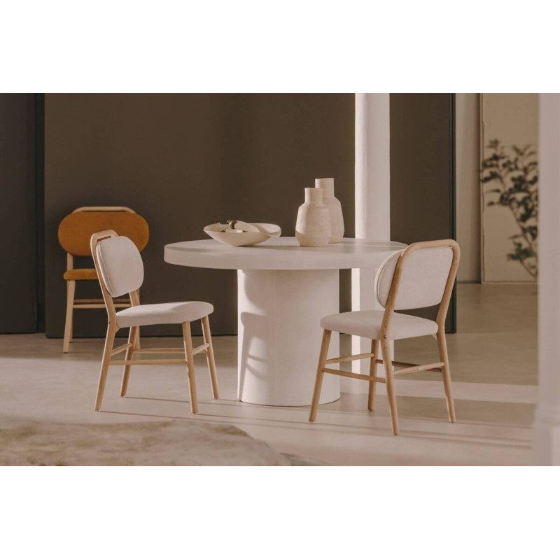 Silla helda de chenilla beige y madera de roble 45x51x83cm