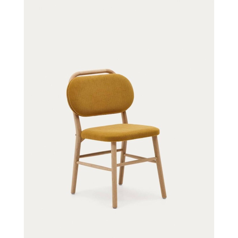 Silla helda de chenilla mostaza y madera de roble 45x51x83cm