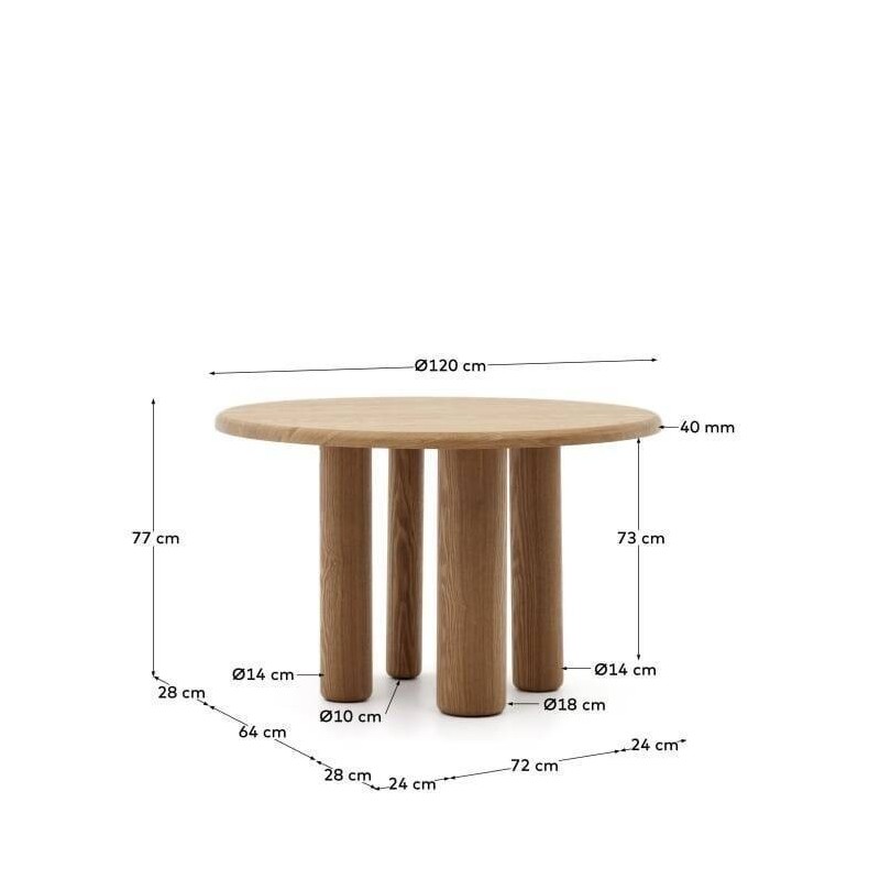 MESA REDONDA MAILEN EN CHAPA DE FRESNO 120x77cm