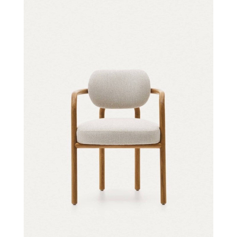 Silla melqui beige de madera de roble 55.5x59x77cm