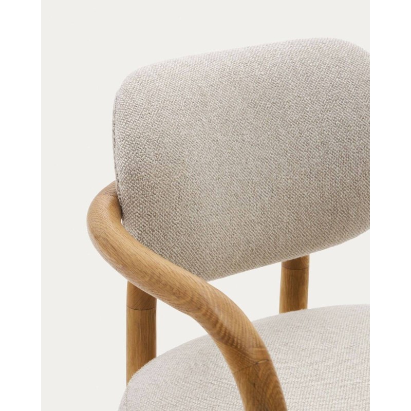 Silla melqui beige de madera de roble 55.5x59x77cm