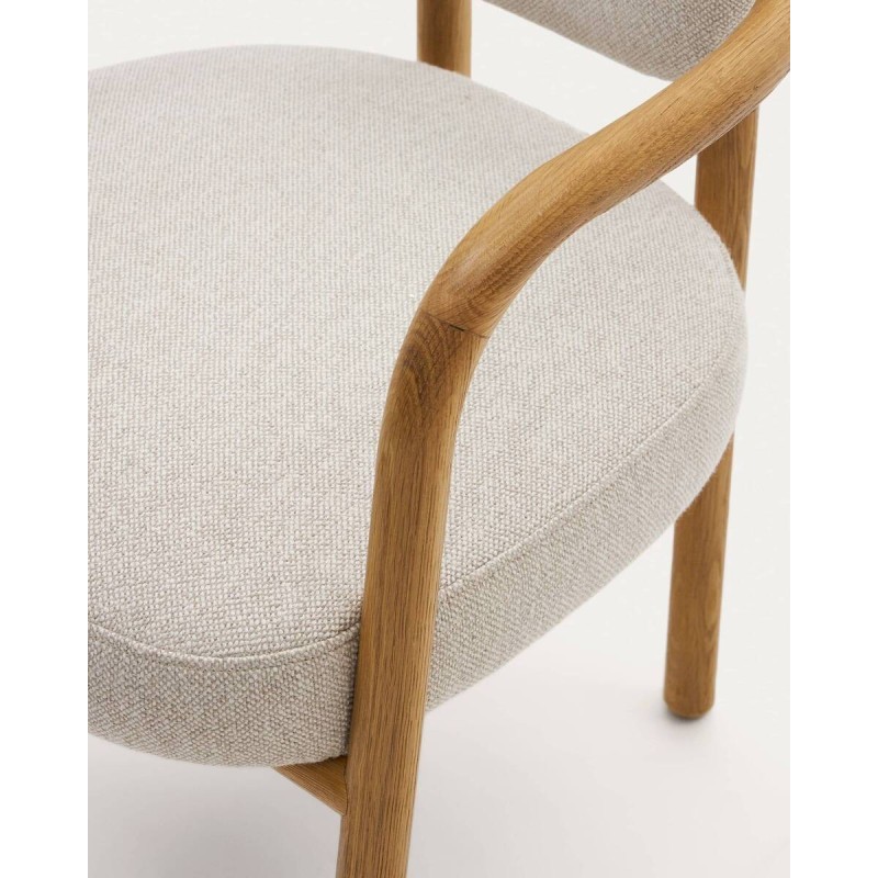 Silla melqui beige de madera de roble 55.5x59x77cm
