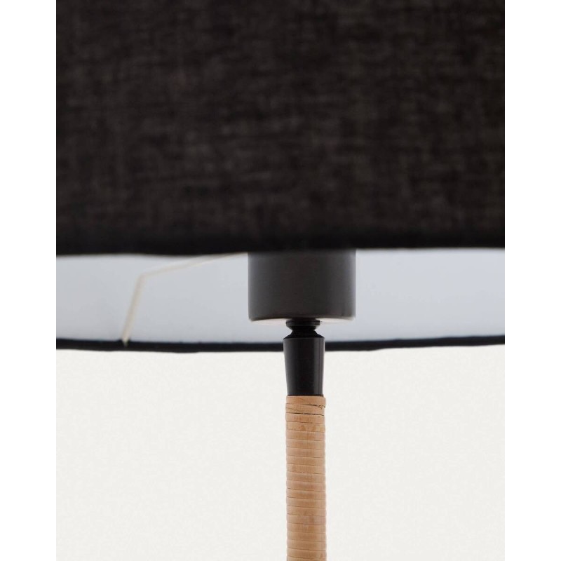 LÁMPARA DE PIE CANAR DE METAL Y RATÁN CON PANTALLA DE ALGODÓN NEGRO 45x160cm