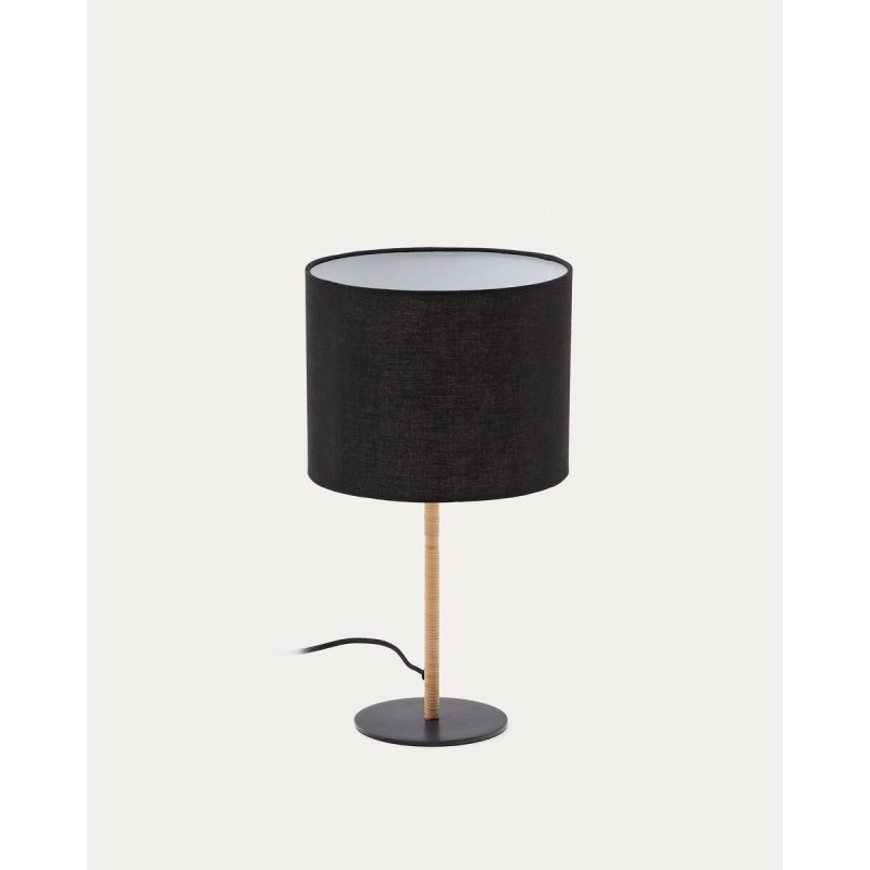 Lámpara de mesa pina de metal y ratán con pantalla negra 35x51cm
