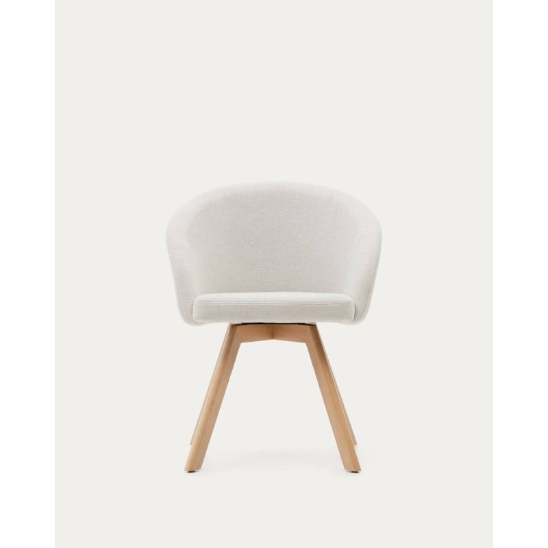 Silla giratoria Marvin Chenilla beige y patas de madera de haya 48x48x77cm