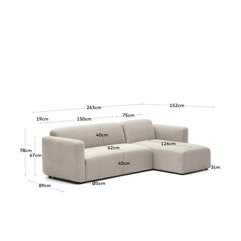 Sofá modular Neom 3 plazas chaise longue derecho/izquierdo beige 263 cm FSC Mix Credit