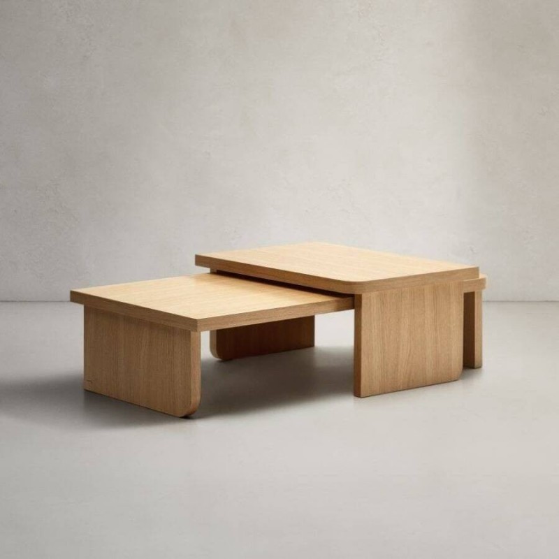Set Oaq de 2 mesas de centro de chapa de roble con acabado natural FSC Mix Credit