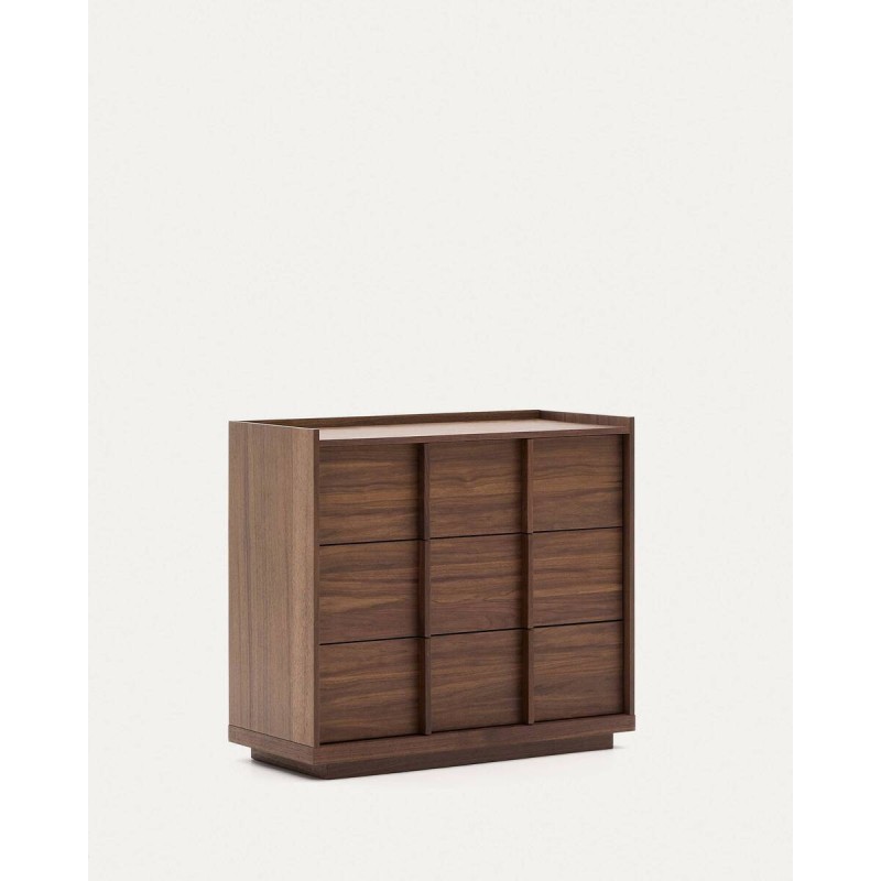 CÓMODA ONIX CON 3 CAJONES DE CHAPA DE NOGAL ACABADO OSCURO 100x50x78cm