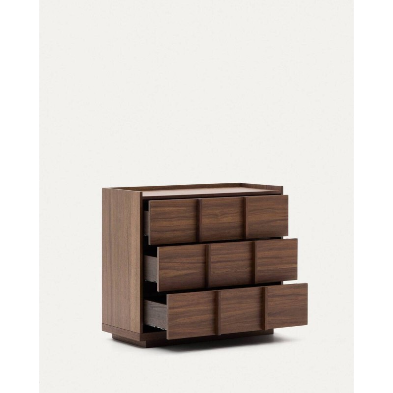 CÓMODA ONIX CON 3 CAJONES DE CHAPA DE NOGAL ACABADO OSCURO 100x50x78cm