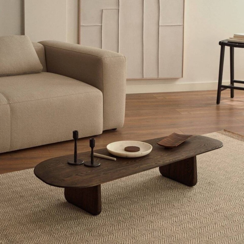 Mesa de centro Pirita de madera maciza de roble con acabado oscuro 146 x 56,5 cm FSC 100%