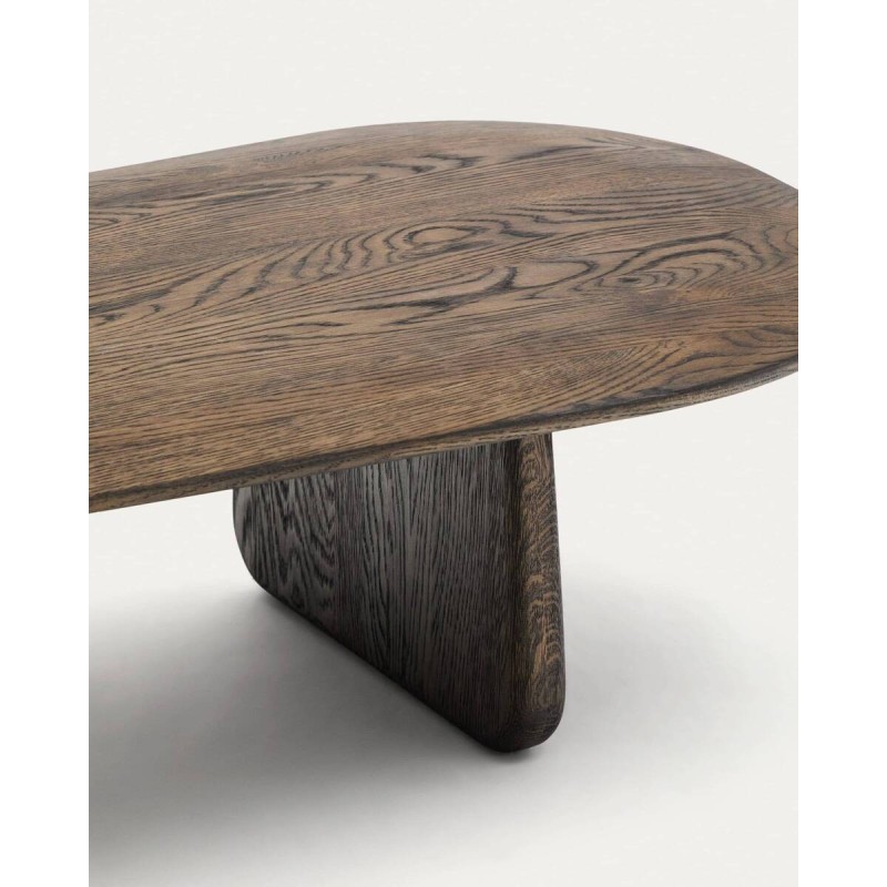 Mesa de centro Pirita de madera maciza de roble con acabado oscuro 146 x 56,5 cm FSC 100%