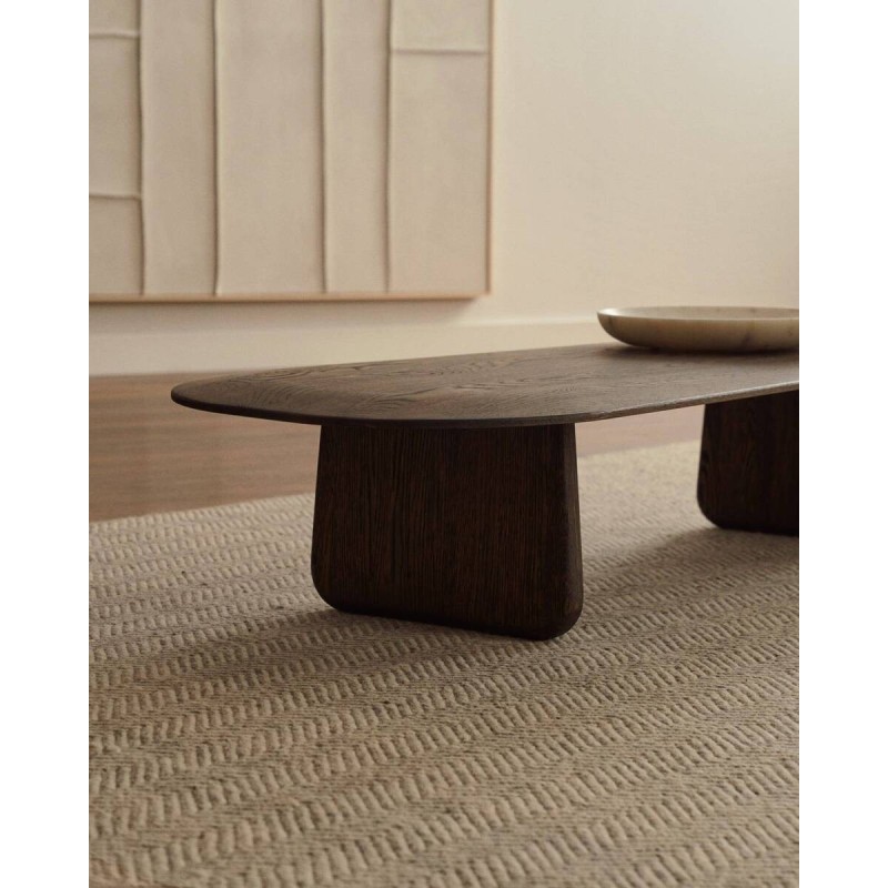 Mesa de centro Pirita de madera maciza de roble con acabado oscuro 146 x 56,5 cm FSC 100%