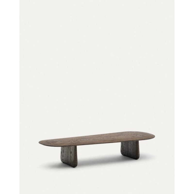 Mesa de centro Pirita de madera maciza de roble con acabado oscuro 146 x 56,5 cm FSC 100%