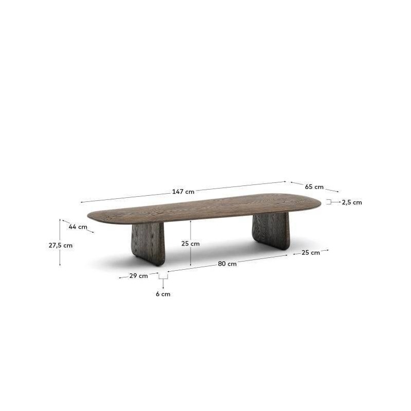 Mesa de centro Pirita de madera maciza de roble con acabado oscuro 146 x 56,5 cm FSC 100%
