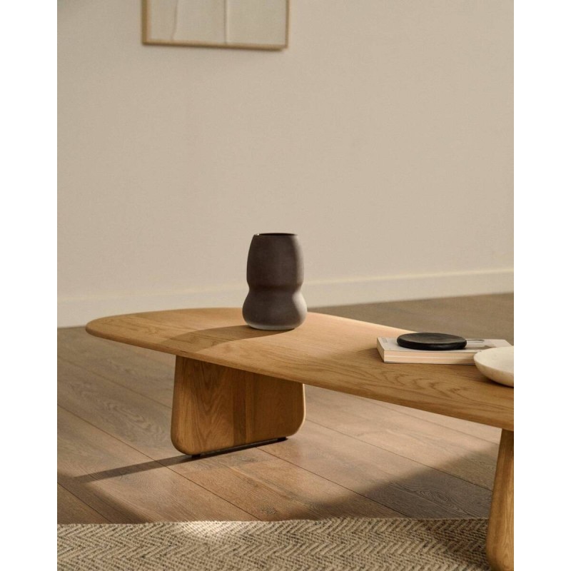 Mesa de centro Pirita de madera maciza de roble con acabado natural 146 x 56,5 cm FSC 100%