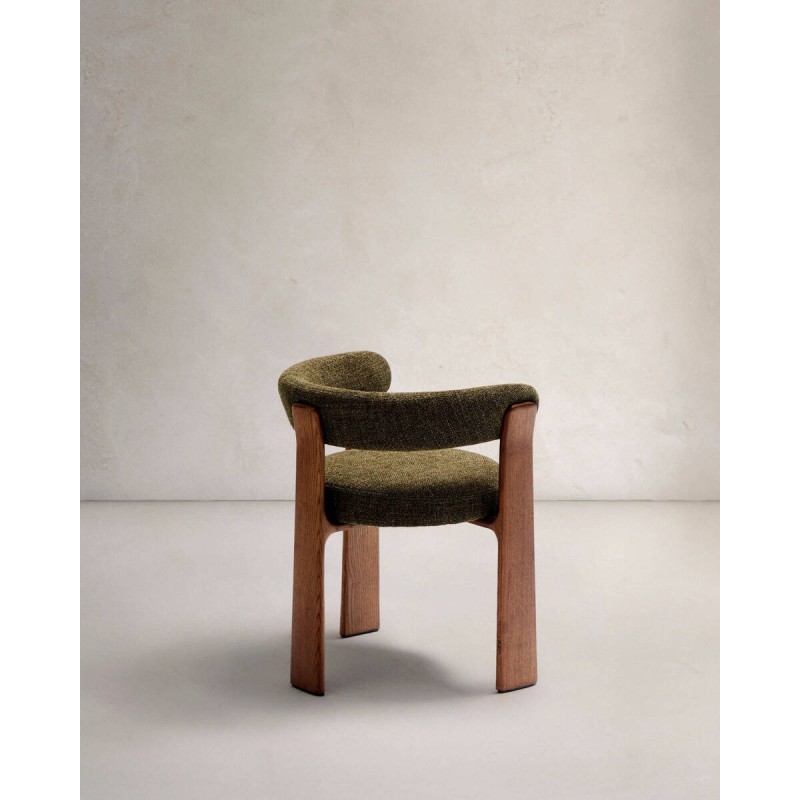 Silla granite de 3 patas de chenilla verde y madera de fresno acabado nogal 61x53x73cm