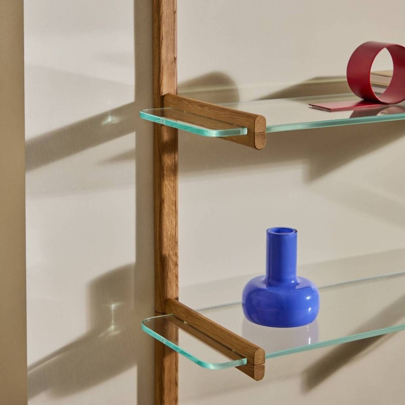 Estantería modular Sitra 6 baldas de cristal y madera maciza roble 110 cm FSC Mix Credit