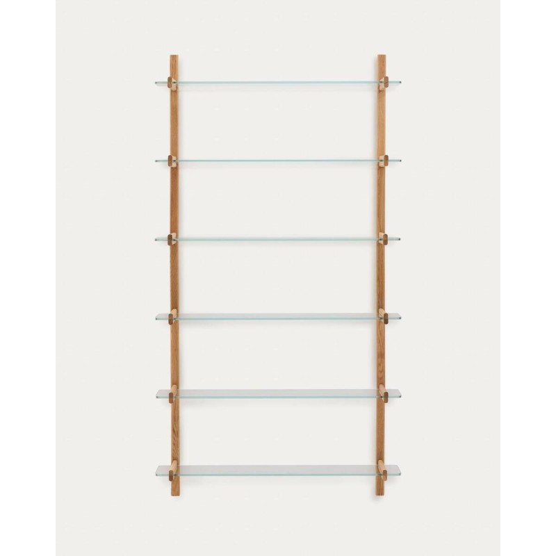 Estantería modular Sitra 6 baldas de cristal y madera maciza roble 110 cm FSC Mix Credit