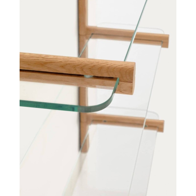 Estantería modular Sitra 6 baldas de cristal y madera maciza roble 110 cm FSC Mix Credit