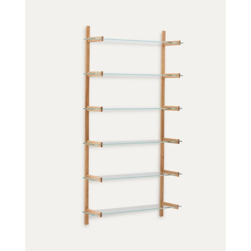 Estantería modular Sitra 6 baldas de cristal y madera maciza roble 110 cm FSC Mix Credit
