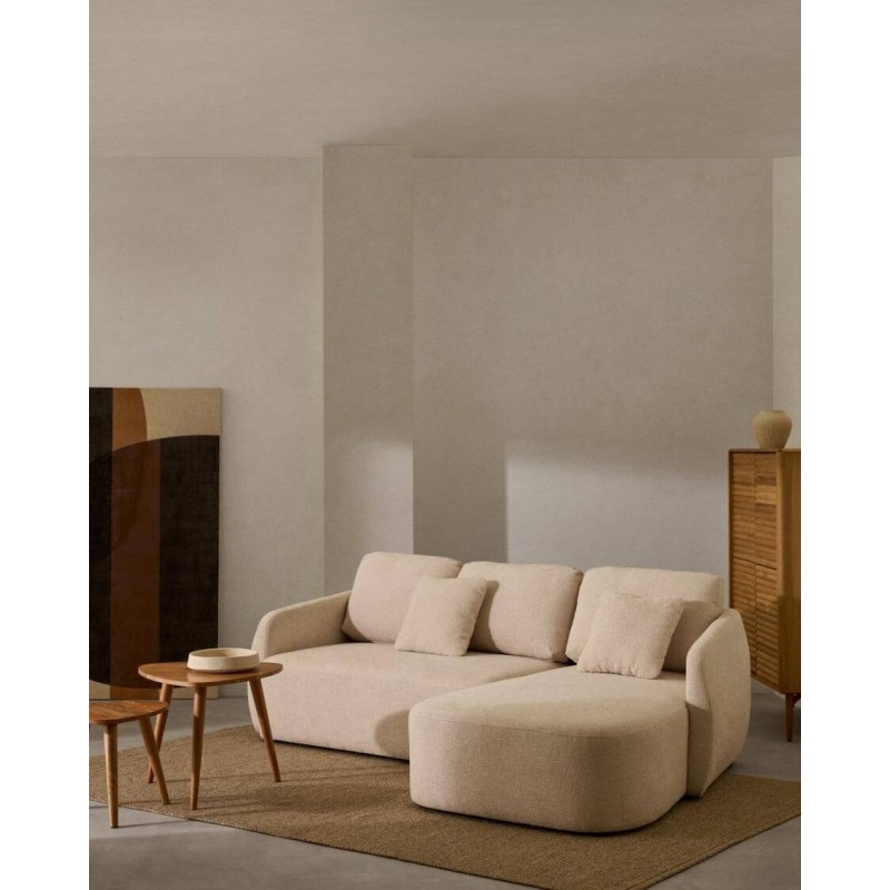 Sofá cama Laira 3 plazas de chenilla con chaise longue izquierda crudo 246 cm FSC Mix Credit