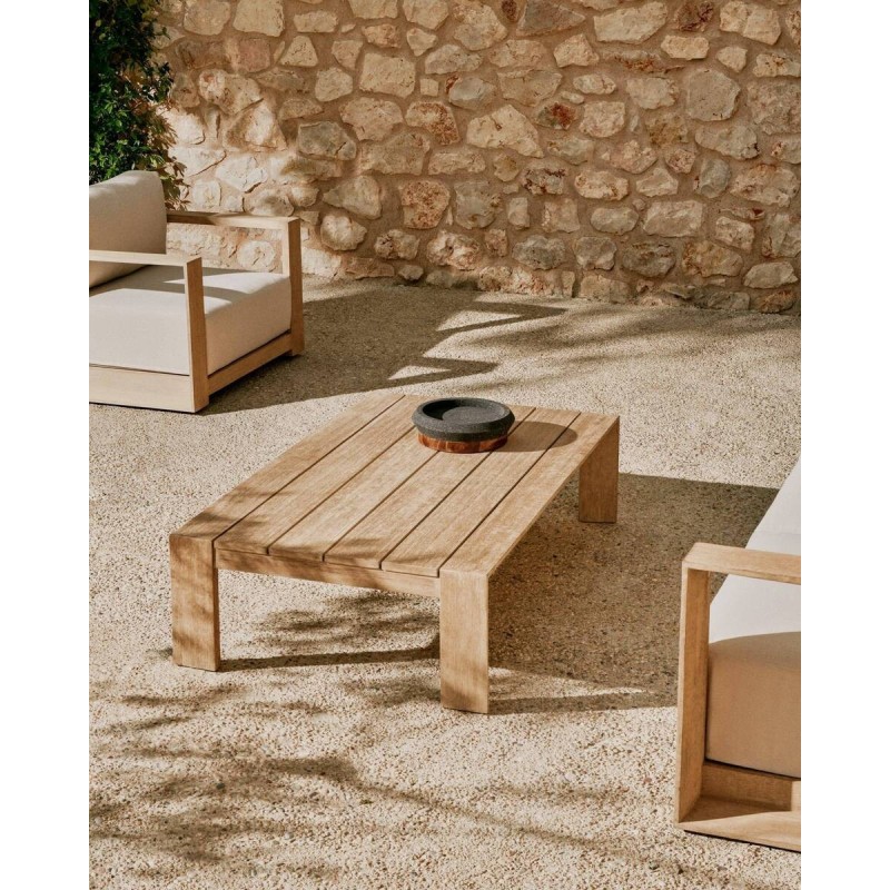 Mesa de centro ambra de madera maciza con acabado claro 140x83x36 cm