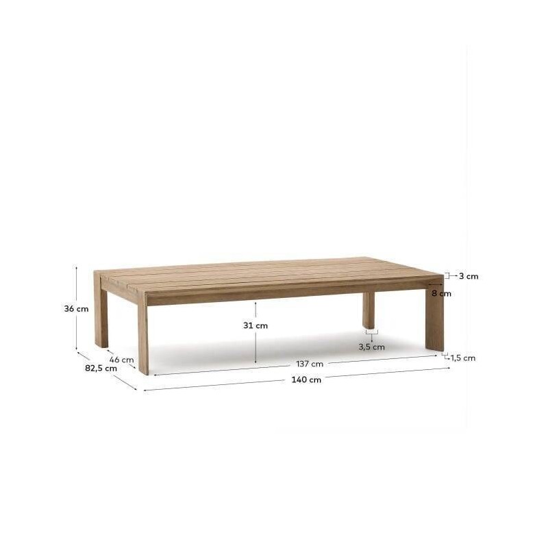 Mesa de centro ambra de madera maciza con acabado claro 140x83x36 cm