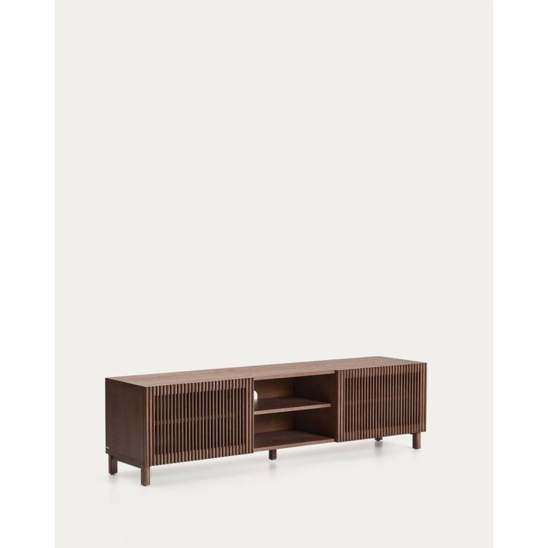 Mueble TV Beyla de chapa y madera maciza de fresno con acabado tono nogal 180 x 49,5 cm FSC 100%