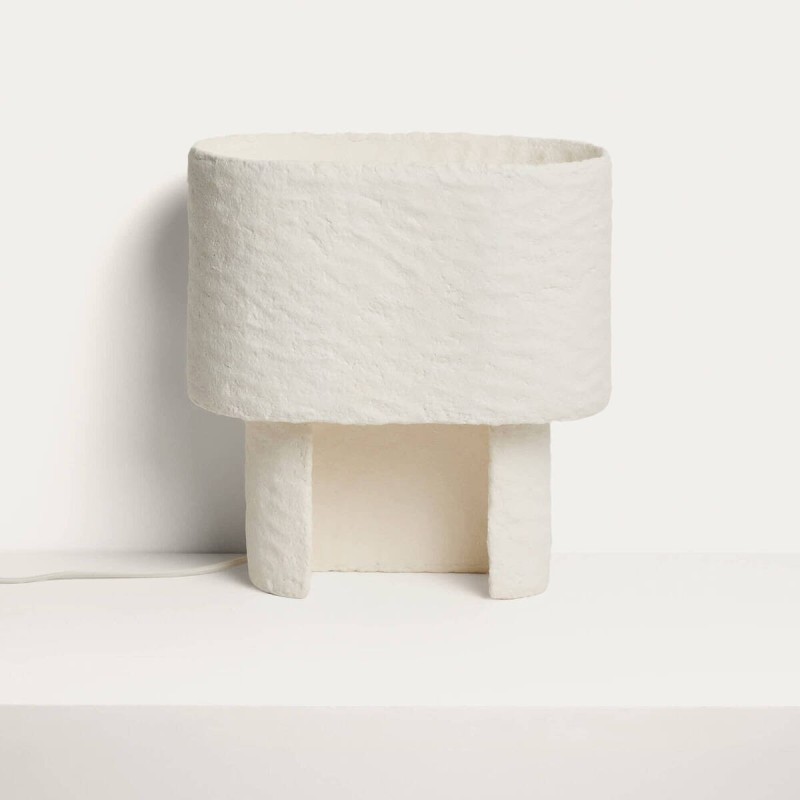 Lámpara Bedala de mesa escultórica blanca texturizada