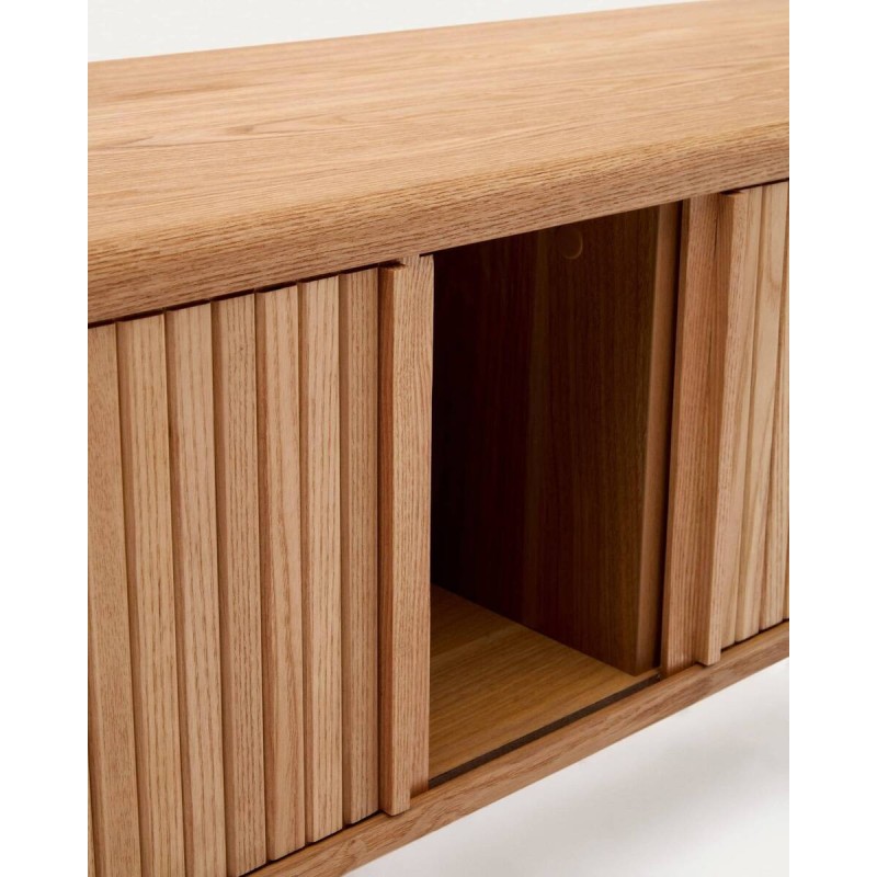 Mueble TV Mailen 2 puertas en chapa de fresno con acabado natural 120 x 50 cm.