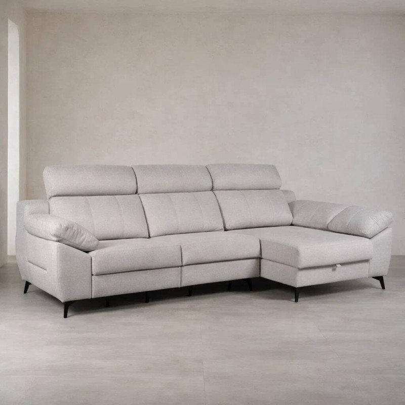 Sofá Tajo 295 cm con chaise longue derecho deslizante y cabezales reclinables