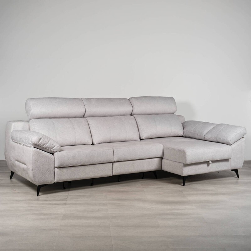 Sofá Tajo 295 cm con chaise longue derecho deslizante y cabezales reclinables