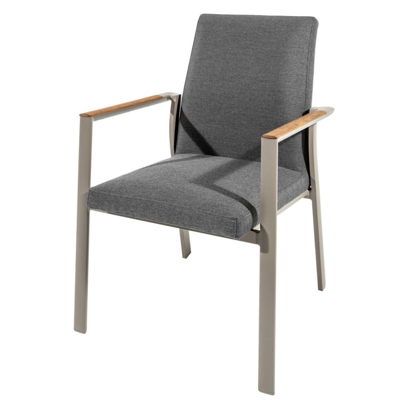 Silla brazos teca y estructura aluminio champagne tejido gris oscuro 53x61x89cm