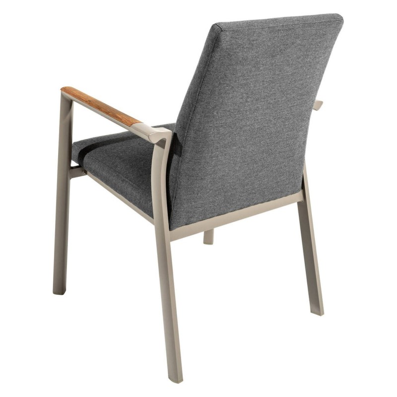 Silla brazos teca y estructura aluminio champagne tejido gris oscuro 53x61x89cm