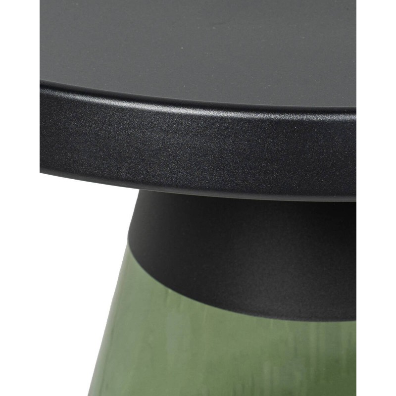 Mesa auxiliar Olmo de vidrio verde botella y tapa de metal negro 70x45cm