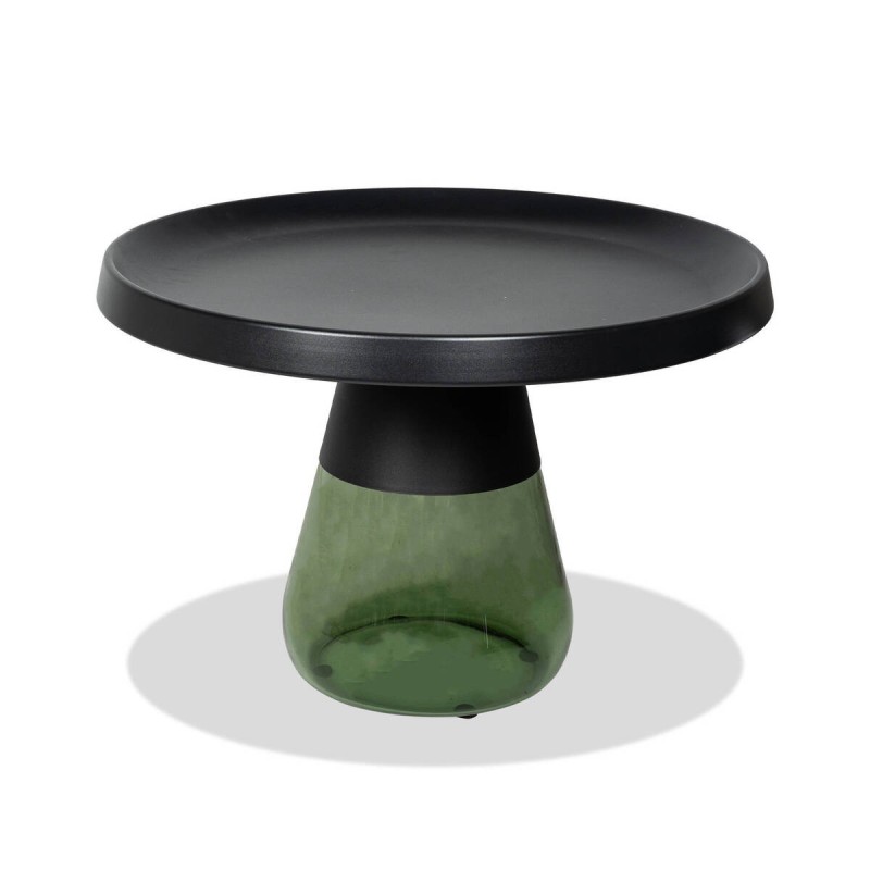 Mesa auxiliar Olmo de vidrio verde botella y tapa de metal negro 70x45cm