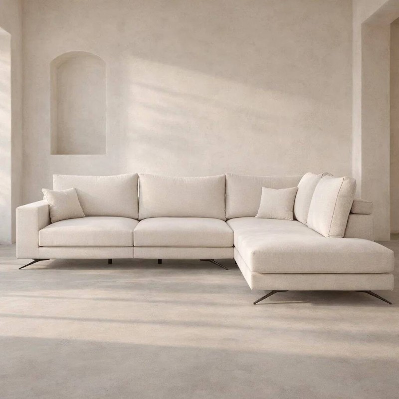 Sofá Mercury chaise longue derecho 2 módulos con cojines extras 310x215 cm