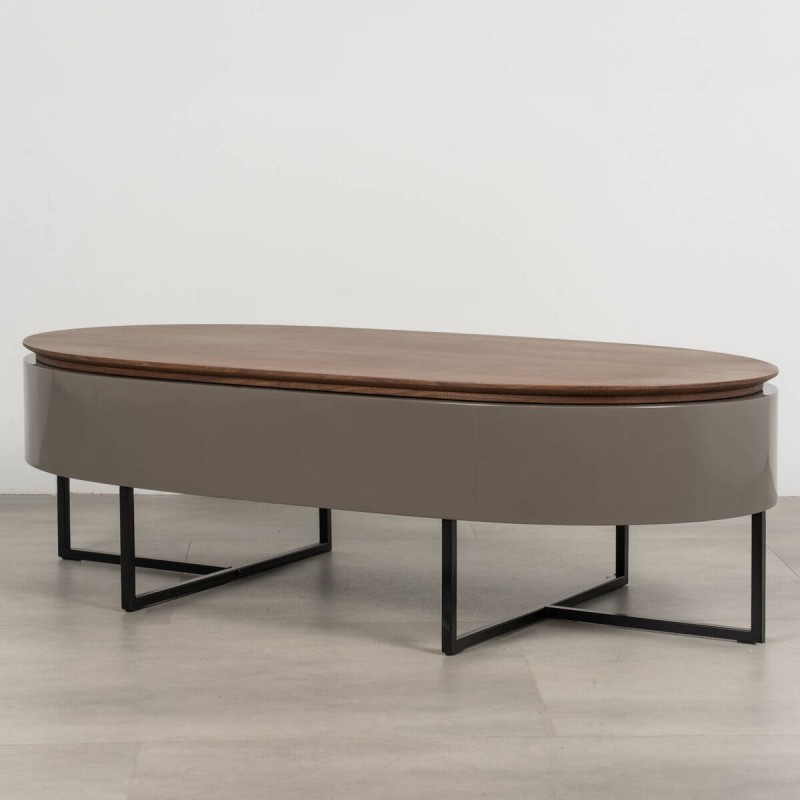 Mesa de centro elevable lacado gris piedra con tapa de nogal 116x56x36-61cm