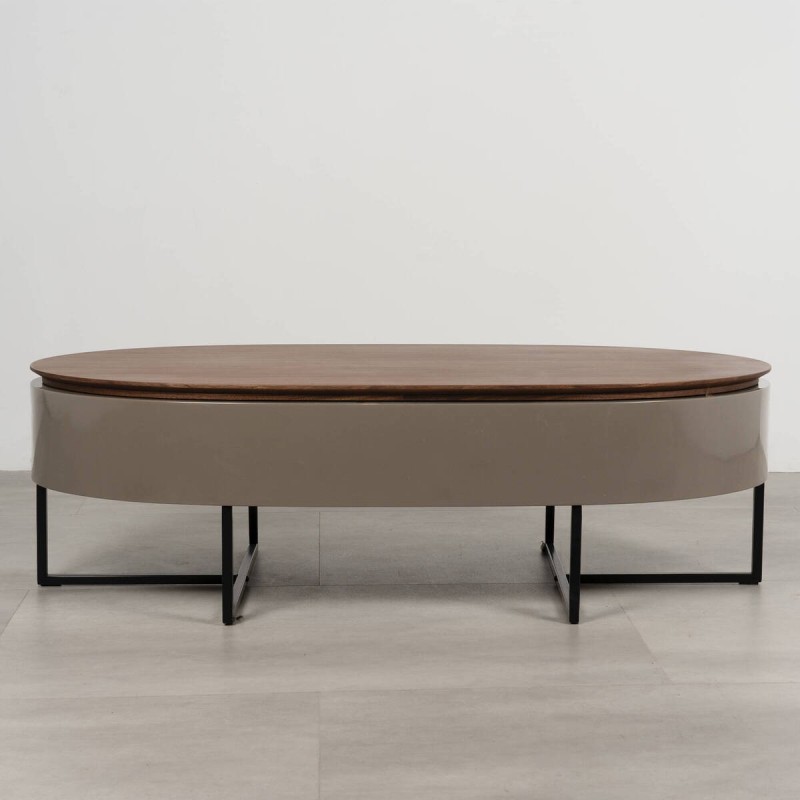 Mesa de centro elevable lacado gris piedra con tapa de nogal 116x56x36-61cm